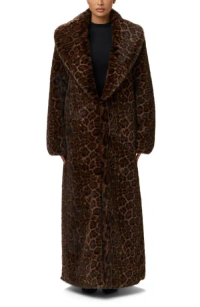 Naked Wardrobe Leopard Faux Fur Coat In Brown