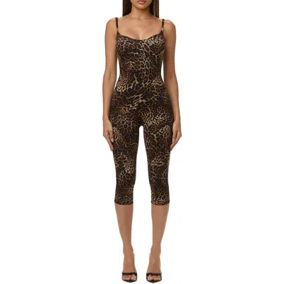 Naked Wardrobe Leopard Print Capri Jumpsuit In Animal Print