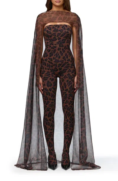 Naked Wardrobe Leopard Print Chiffon Cape Shrug In Animal Print