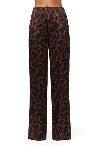 Naked Wardrobe Leopard Print High Waist Stretch Silk Wide Leg Pants In Animal Print