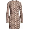 Naked Wardrobe Leopard Print Long Sleeve Body-con Minidress In Brown