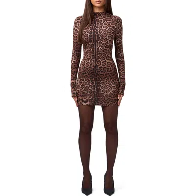 Naked Wardrobe Leopard Print Long Sleeve Body-con Minidress In Animal Print