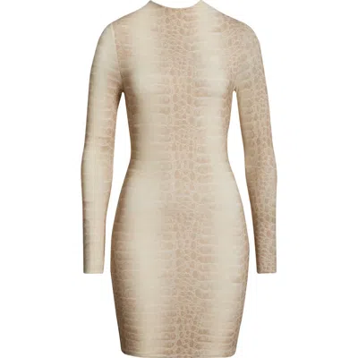 Naked Wardrobe Leopard Print Long Sleeve Body-con Minidress In Neutral