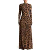 Naked Wardrobe Leopard Print Long Sleeve Maxi Dress In Leopard