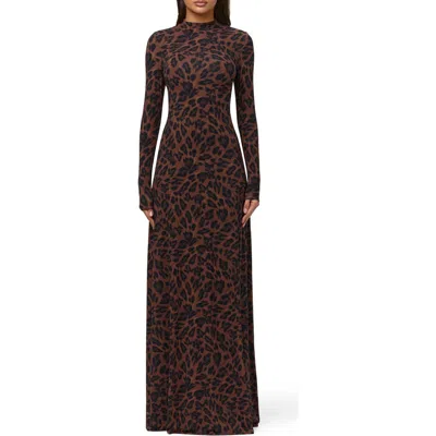 Naked Wardrobe Leopard Print Long Sleeve Maxi Dress In Brown