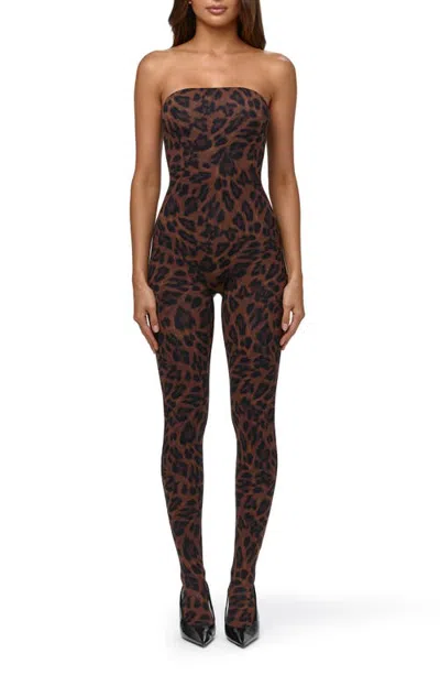Naked Wardrobe Leopard Print Strapless Jumpsuit In Brushed Leopard