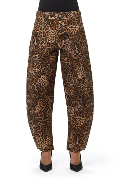 Naked Wardrobe Leopard Print Stretch Canvas Barrel Pants In Brown