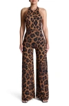 Naked Wardrobe Leopard Print Wide Leg Halter Jumpsuit