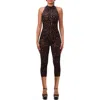 Naked Wardrobe Leopard Velvet Burnout Halter Capri Bodysuit In Multi