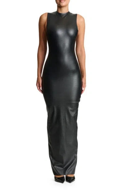 Naked Wardrobe Liquid Faux Suede All Faux Love Maxi Dress In Black