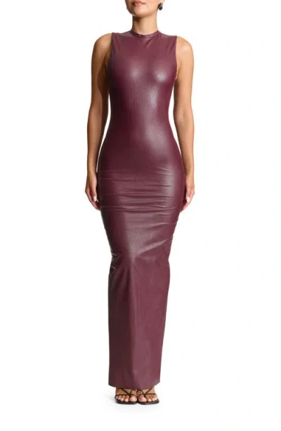 Naked Wardrobe Liquid Faux Suede All Faux Love Maxi Dress In Dark Plum