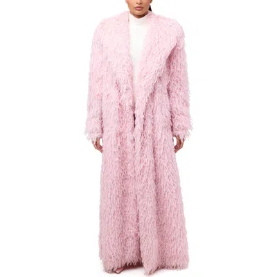 Naked Wardrobe Long Faux Feather Coat In Pink