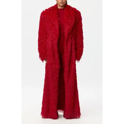 Naked Wardrobe Long Faux Feather Coat In Red