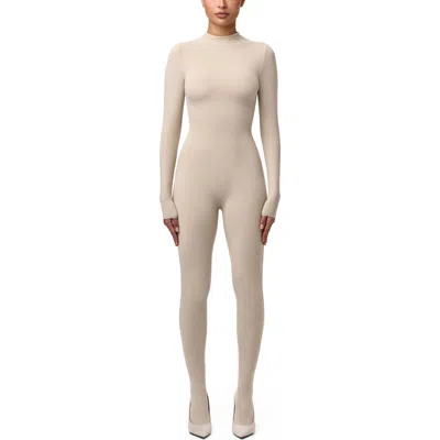 Naked Wardrobe Long Sleeve Closed Toe Jumpsuit In Neutral