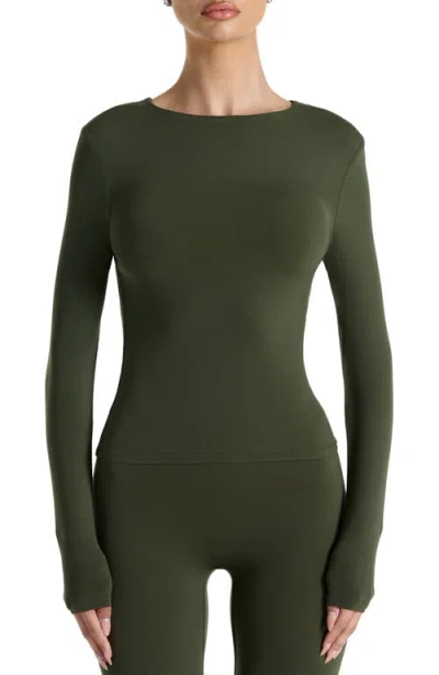 Naked Wardrobe Long Sleeve Crewneck Top In Green