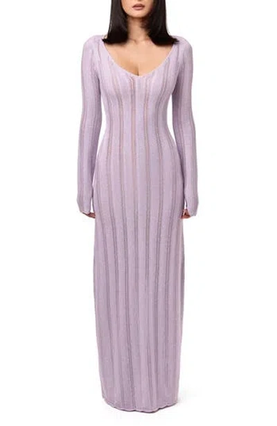 Naked Wardrobe Long Sleeve Knit Maxi Dress In Purple