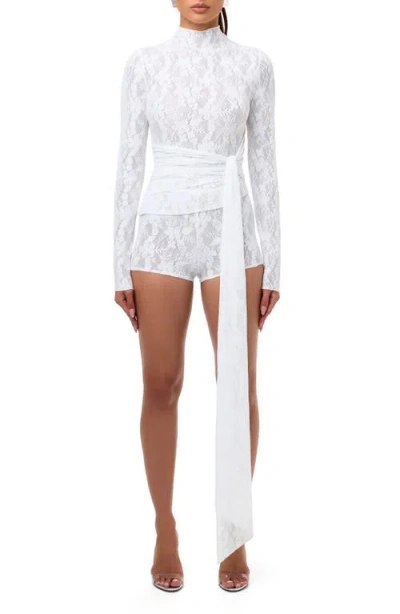 Naked Wardrobe Long Sleeve Lace Drape Top In White