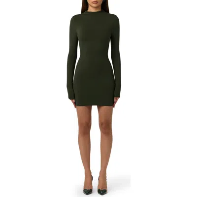 Naked Wardrobe Long Sleeve Mock Neck Minidress In Green