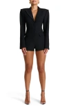 Naked Wardrobe Long Sleeve Ponte Blazer Romper In Black