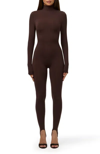 Naked Wardrobe Long Sleeve Stirrup Jumpsuit In Brown