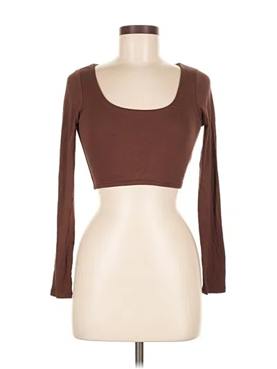 Pre-owned Naked Wardrobe Long Sleeve Top Brown Scoop Neck Tops