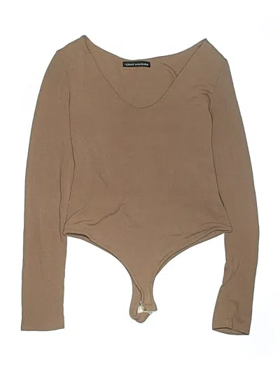 Pre-owned Naked Wardrobe Long Sleeve Top Tan Keyhole Neckline Tops In Brown