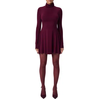 Naked Wardrobe Long Sleeve Turtleneck Minidress In Dark Plum
