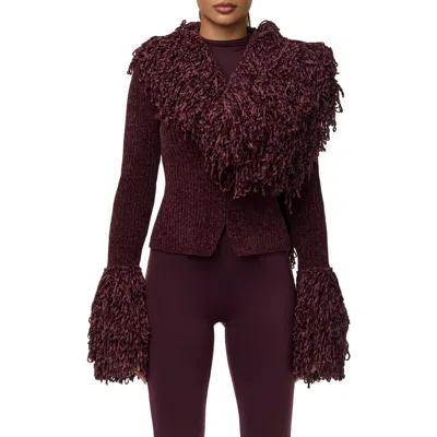 Naked Wardrobe Loop Fringe Ribbed Cardigan In Red