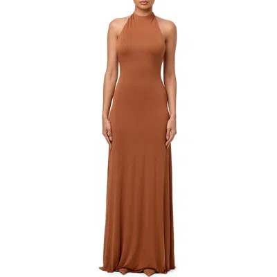 Naked Wardrobe Maxi Halter Dress In Brown