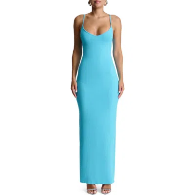 Naked Wardrobe Micro Rib Maxi Dress In Mediterranean Blue