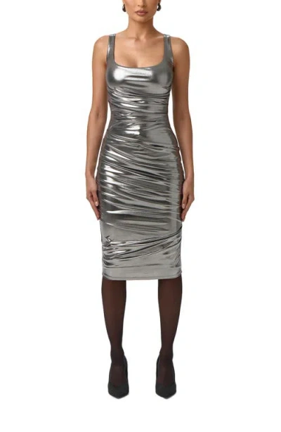 Naked Wardrobe Mirror Metallic Midi Dress In Silver