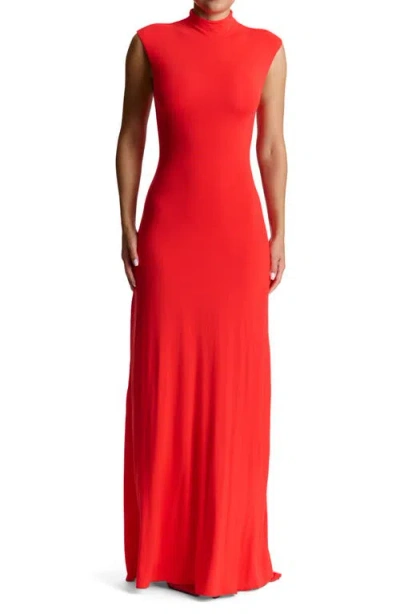 Naked Wardrobe Mock Neck Cap Sleeve Dress In Red