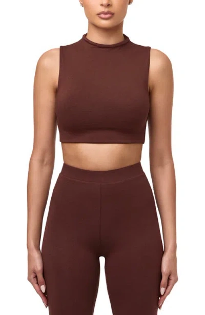 Naked Wardrobe Mock Neck Crop Tank In Burgundy