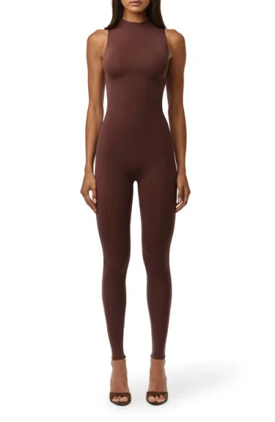 Naked Wardrobe Mock Neck Jumpsuit In Brown