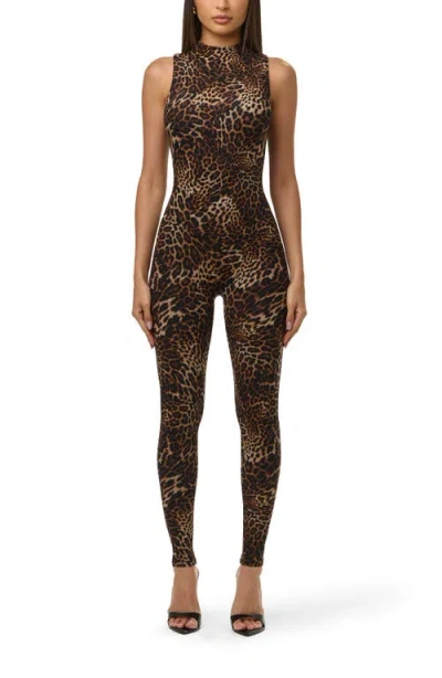 Naked Wardrobe Mock Neck Jumpsuit In Animal Print