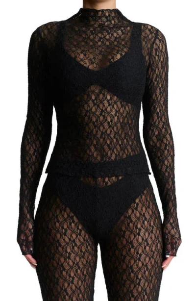 Naked Wardrobe Mock Neck Lace Top In Black