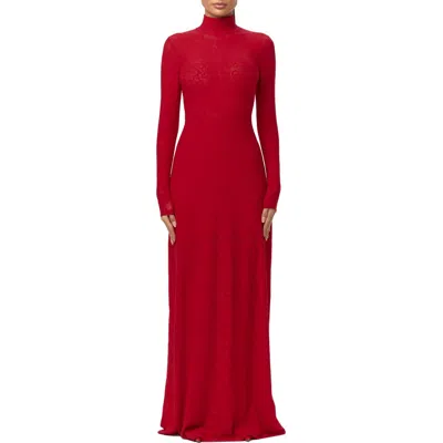 Naked Wardrobe Mock Neck Long Sleeve Lace Maxi Dress In Red