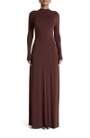 Naked Wardrobe Mock Neck Long Sleeve Maxi Dress In Brown