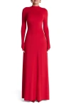 Naked Wardrobe Mock Neck Long Sleeve Maxi Dress In Red