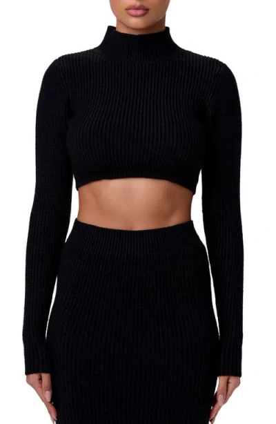 Naked Wardrobe Mock Neck Rib Crop Sweater In Black