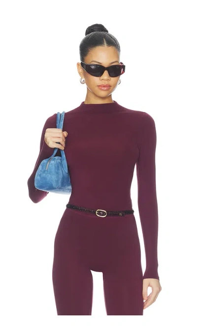 Naked Wardrobe Mock Neck Top In Burgundy