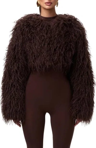 Naked Wardrobe Mongolian Faux Fur Jacket In Brown