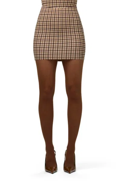 Naked Wardrobe Naked Floral Print Knit Miniskirt In Micro Plaid
