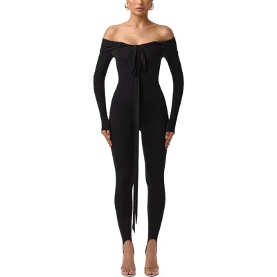Naked Wardrobe Naked Knot Off The Shoulder Jumpsuit In Black