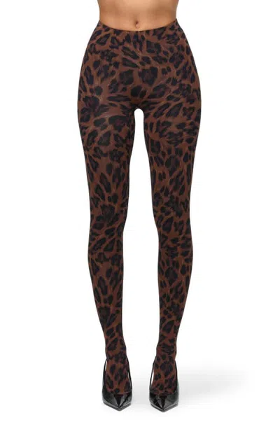 Naked Wardrobe Naked Print Closed-toe Leggings In Brown