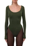 Naked Wardrobe Naked Scoop Neck Long Sleeve Bodysuit In Green