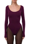 Naked Wardrobe Naked Scoop Neck Long Sleeve Bodysuit In Purple
