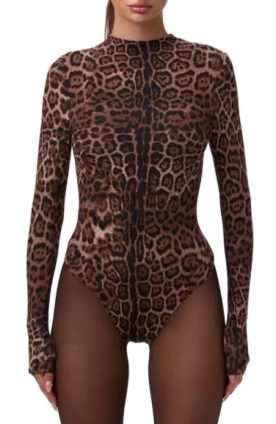 Naked Wardrobe Naked Snakeskin Print Long Sleeve Bodysuit In Animal Print