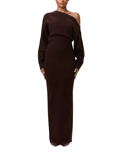 Naked Wardrobe Off Shoulder Knit Sweater Maxi Dress In Burgundy