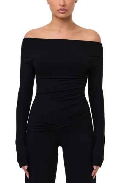 Naked Wardrobe Off The Shoulder Ruched Top In Black